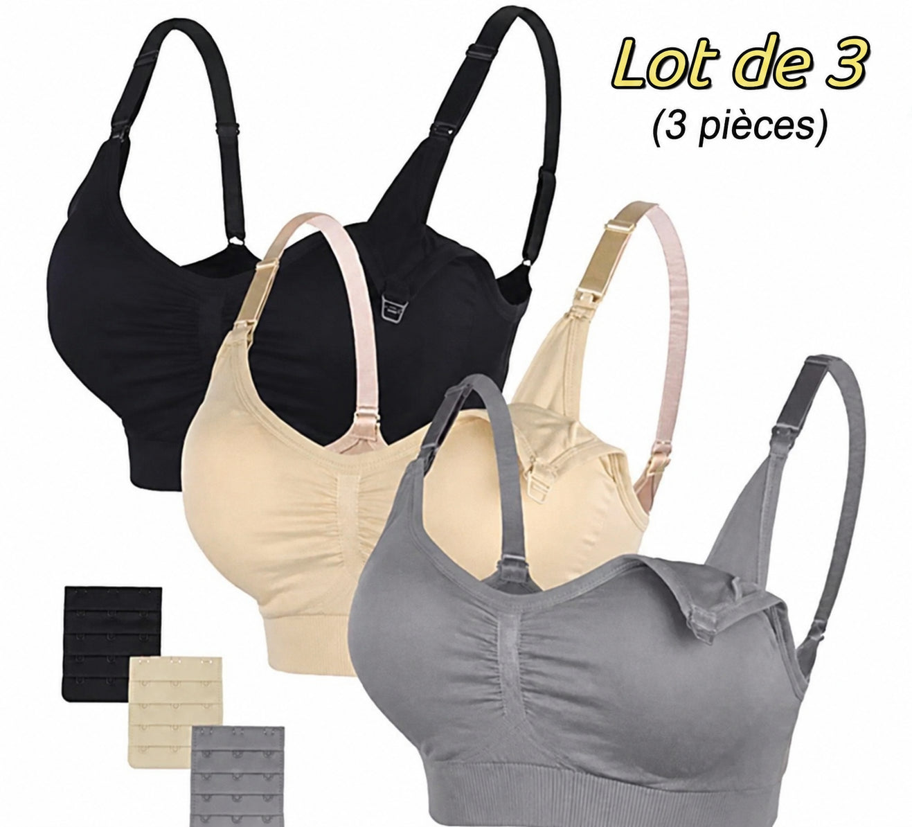 Soutiens-Gorge d’Allaitement Sans Couture en Coton – Lot de 3